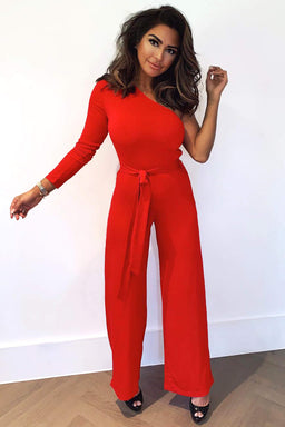 Red One Shoulder Jumpsuit