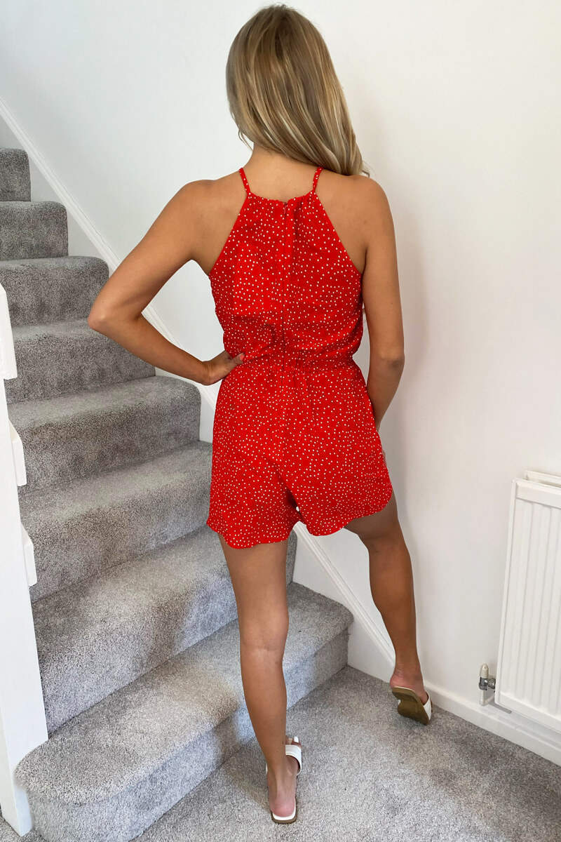 Red Polka Dot High Neck Playsuit