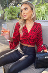 Red Printed Front Knot Crop Top