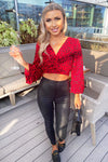 Red Printed Front Knot Crop Top