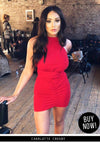 Red Ruched Backless Choker Neck Dress