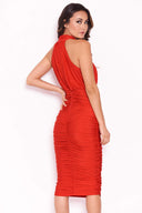 Red Ruched Halterneck Slinky Bodycon Dress