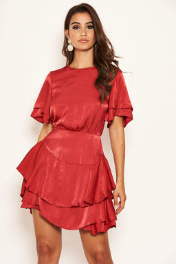 Red Satin Frill Dress