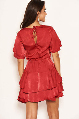 Red Satin Frill Dress