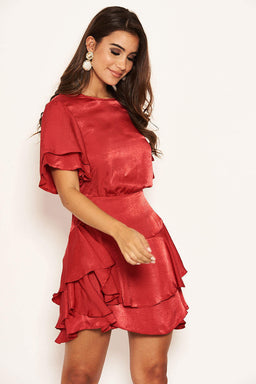 Red Satin Frill Dress
