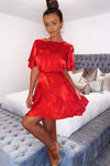 Red Satin Frill Dress