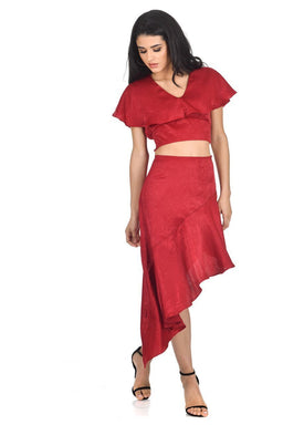 Red Satin Frill Skirt