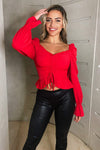 Red Shirred Back Milkmaid Crop Top