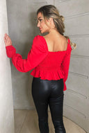 Red Shirred Back Milkmaid Crop Top