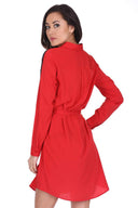 Red Shirt Dress With Stripe Detail And Tie Waist
