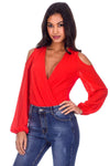 Red Sleeved Plunge Bodysuit