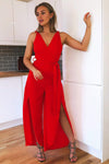 Red Split Leg Jumpsuit