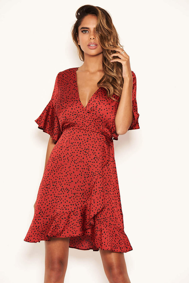 Red Spotty Wrap Dress