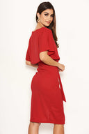 Red Tie Waist Midi Dress