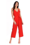 Red V-Neck Culotte Jumpsuit