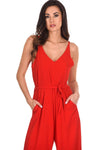 Red V-Neck Culotte Jumpsuit