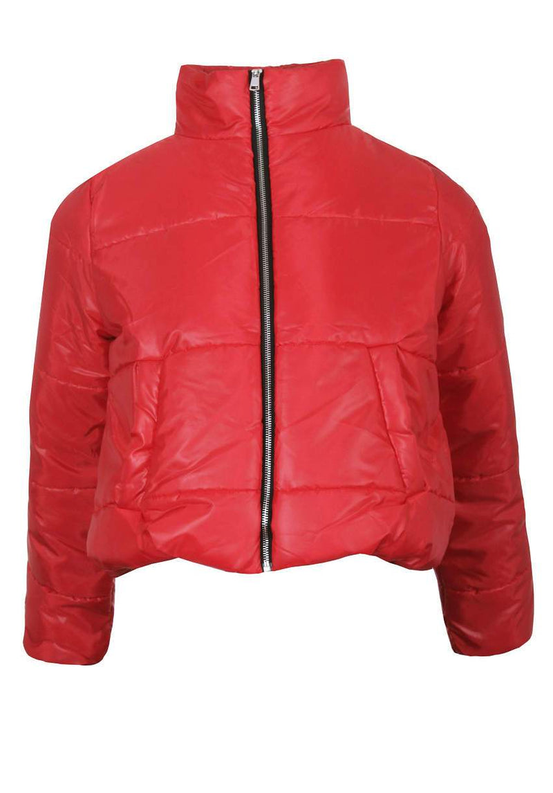Red Wet Look Puffer Jacket