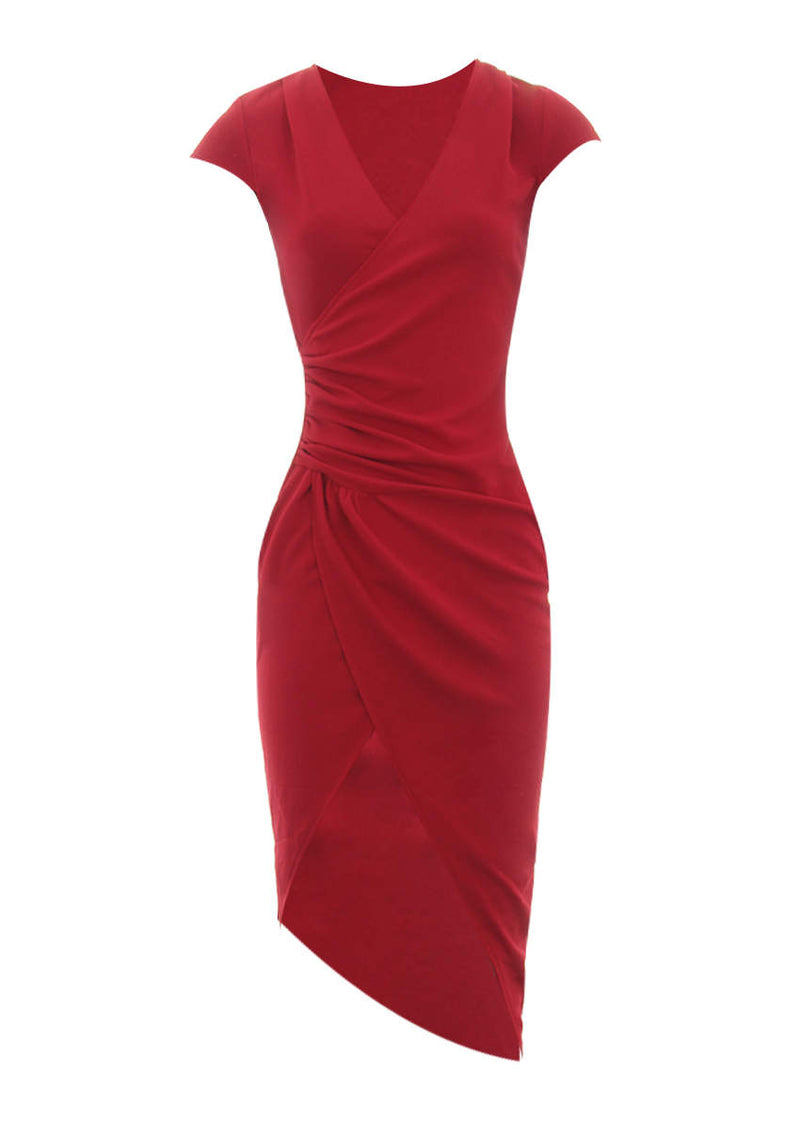 Red Wrap Midi Dress