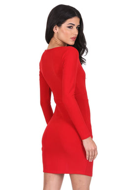Red Wrap Thigh Split Dress