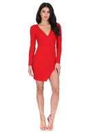 Red Wrap Thigh Split Dress