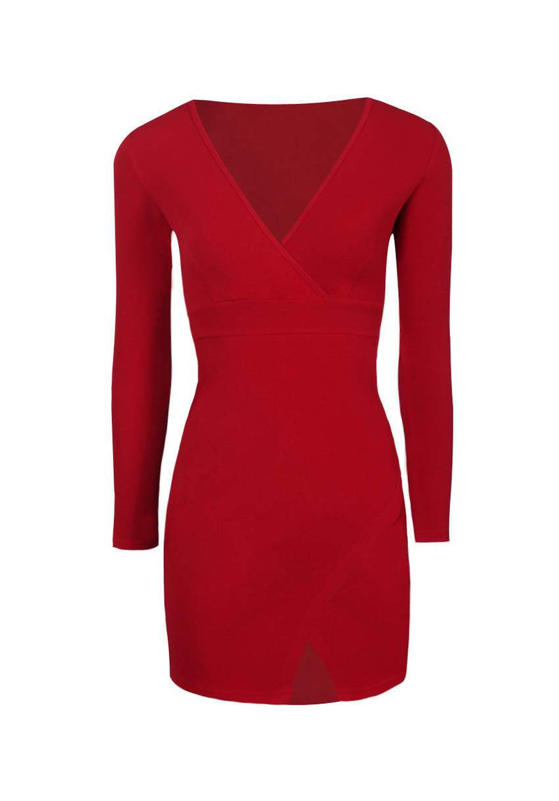 Red Wrap Thigh Split Dress