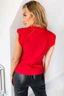 Red YSLOVE Padded Shoulder Sleeveless T-Shirt