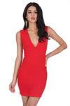 Red V-Front Bodycon Dress