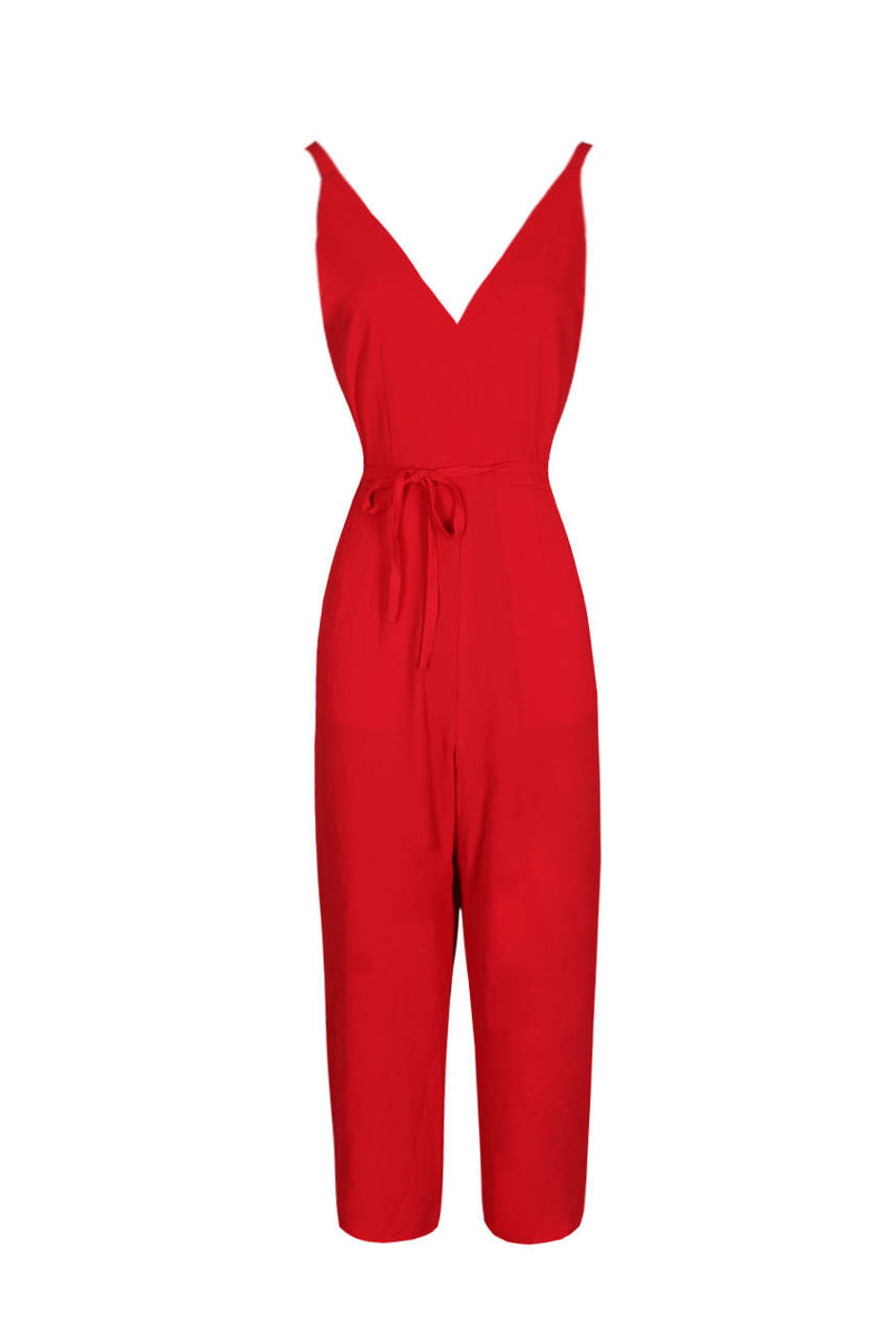 Red V-Neck Culotte Jumpsuit