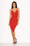 Red Button Front Detail Tie Dress