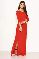 Red Off The Shoulder Slit Maxi Dress