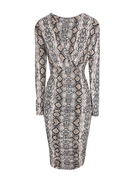 Ruched Snakeskin Slinky Wrap Dress