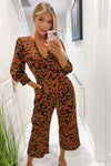 Rust Animal Printed Long Sleeve Jumpsuit