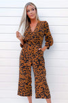 Rust Animal Printed Long Sleeve Jumpsuit