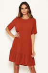 Rust Frill Hem Shift Dress