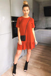 Rust Frill Hem Shift Dress