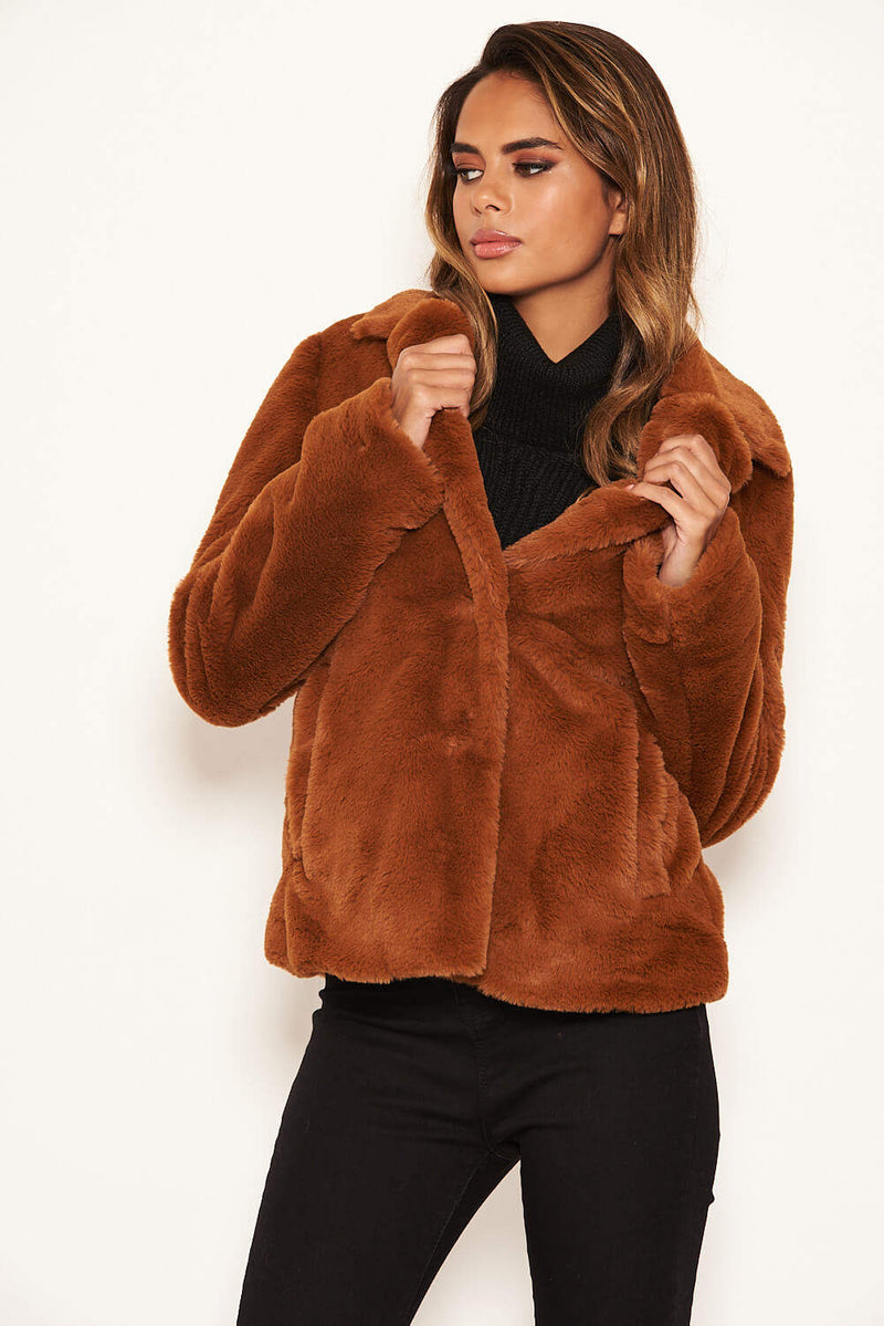 Rust Faux Fur Collared Jacket