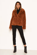 Rust Faux Fur Collared Jacket