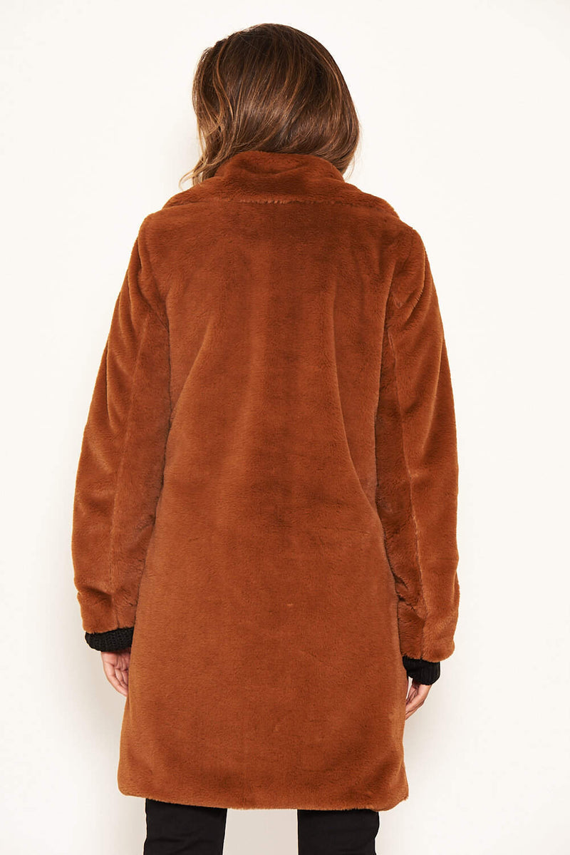 Rust Long Faux Fur Coat