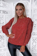 Rust Polka Dot Ruffle Sleeve Top