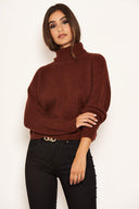 Rust Roll Neck Cropped Knit Jumper