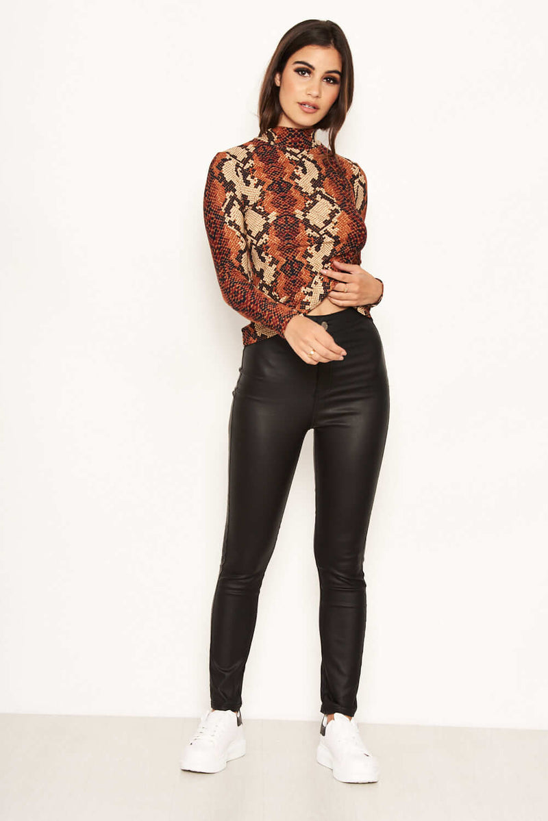 Rust Snake Print High Neck Top