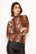 Rust Snake Print High Neck Top