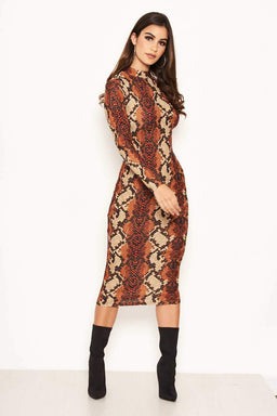 Rust Snake Print Midi Dress