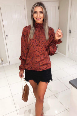 Rust Spotty High Neck Elasticated Top
