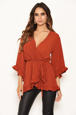 Rust Wrap Frill Top