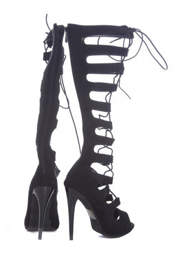 Suede Knee High Lace Up Gladiator Heels