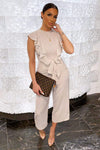 Stone Polka Dot Frill Panel Jumpsuit