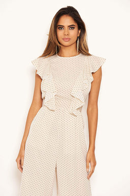 Stone Polka Dot Frill Panel Jumpsuit