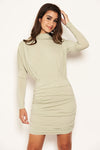 Sage Long Sleeve Back Ruched Bodycon Dress