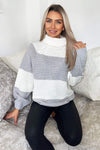 Silver And Cream Block Colour Knitted Jumper